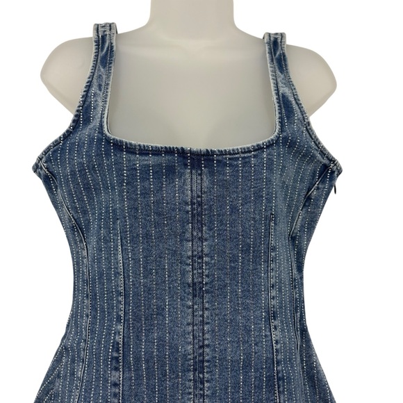 Good American Rhinestone Denim Mini Dress Indigo Blue Bodycon Size Small - Picture 8 of 12